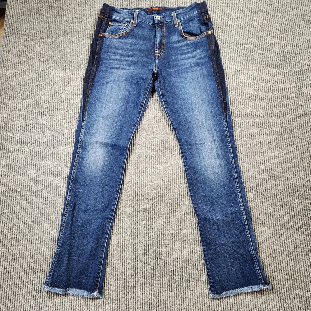 7 For All Mankind Jeans Womens‎ 30 Blue Straight Raw Hem Midrise Denim
